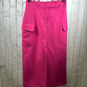 TOPSHOP Utility Midi Pencil Skirt Hot Pink Fuchsia High Waisted High Slit
